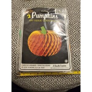 Vintage Halloween Beistle 2 Pumpkins Art Tissue Centerpieces 10" 1979- New- NIP